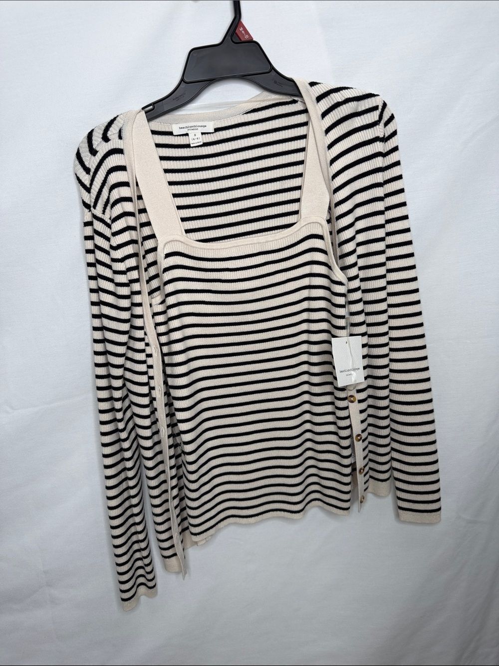 beachlunchlounge Cream & Black Striped Knit Tank with Matching Cardigan